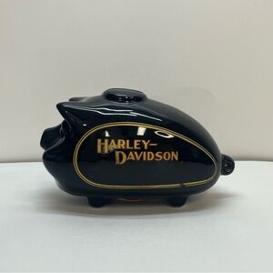 vintage harley davidson ceramic piggy bank hog bank black gloss ceramic gas tank